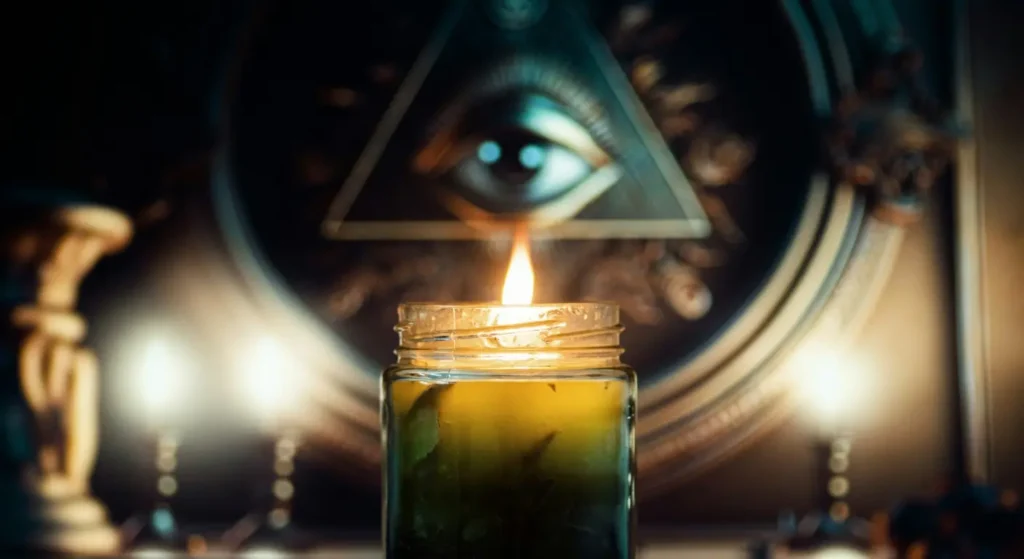 A magickal altar full of occult symbols