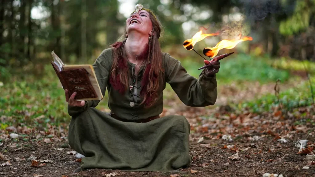 Runic witch chanting Galdr magick
