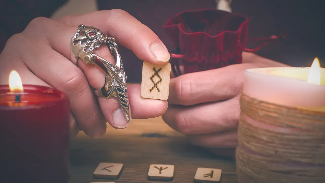 Runic witch consecrating her rune set