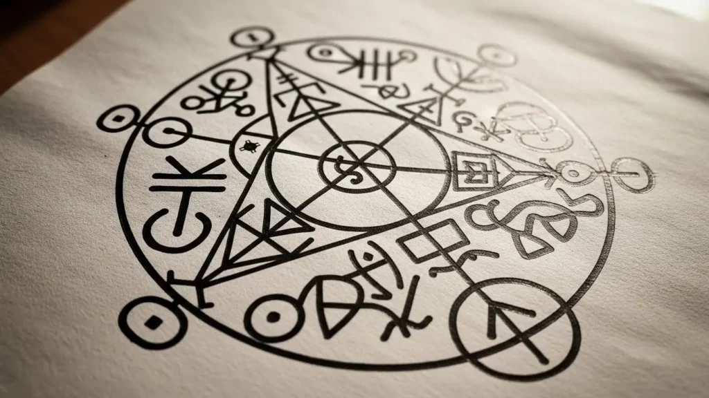 A complex sigil created via sigil shoaling practice