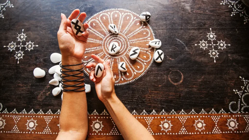 Runic witch divining with runes