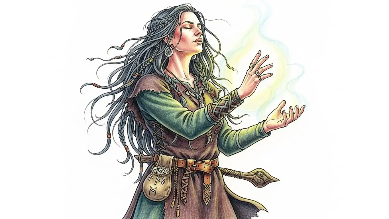 Runic witch using a healing spell