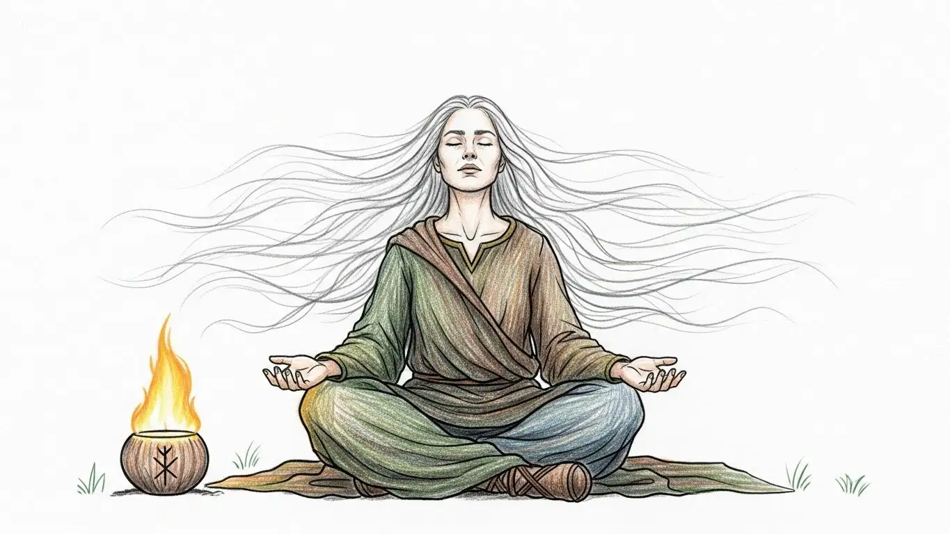 Runic witch practicing Seidr