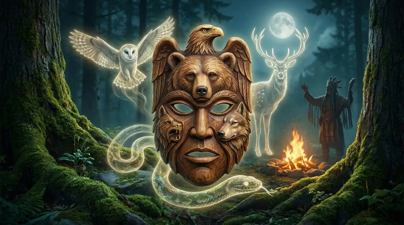 A shaman summoning animal archetype spirits