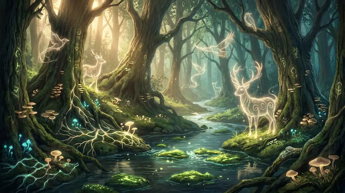 Genius loci - the spirits of place seen in a magical forest