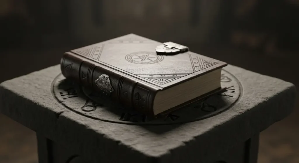 Occult grimoire on a ritual altar