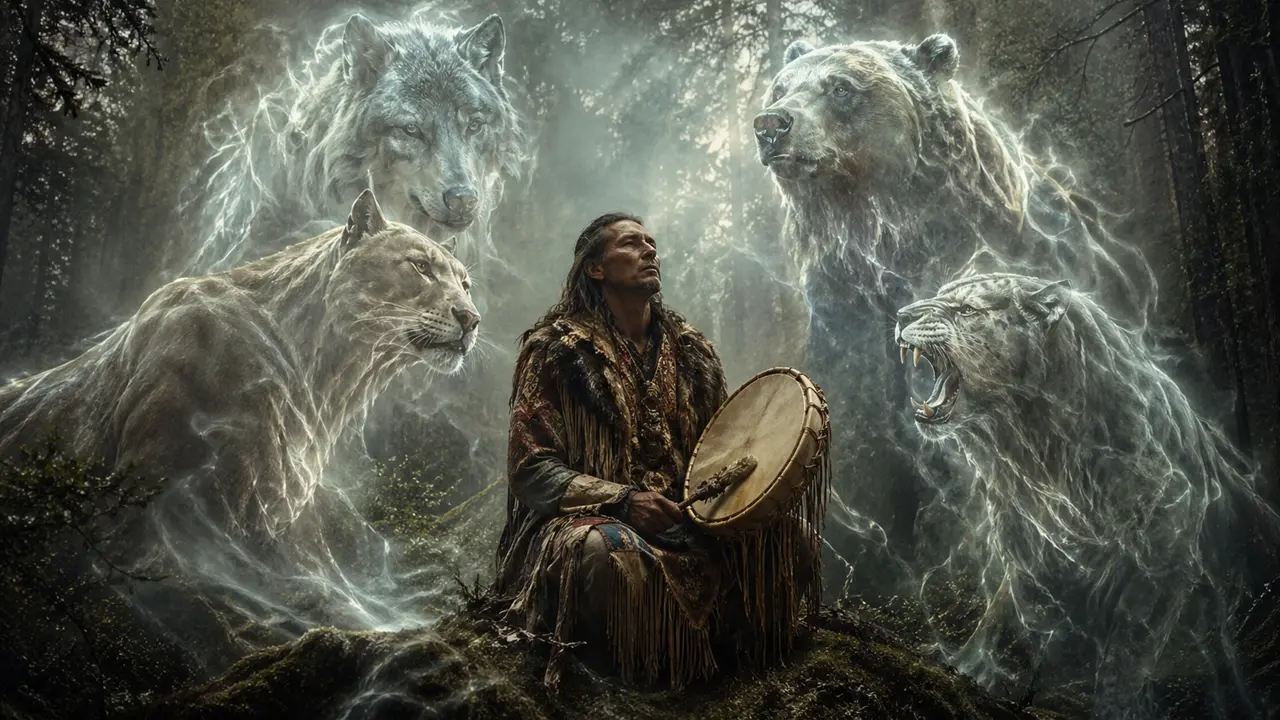 Ancient shaman summoning predator mammal spirits