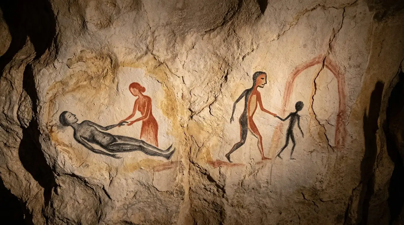 Ancient cave paintings illustrating the shamanic arts of psychopomp and death midwifery