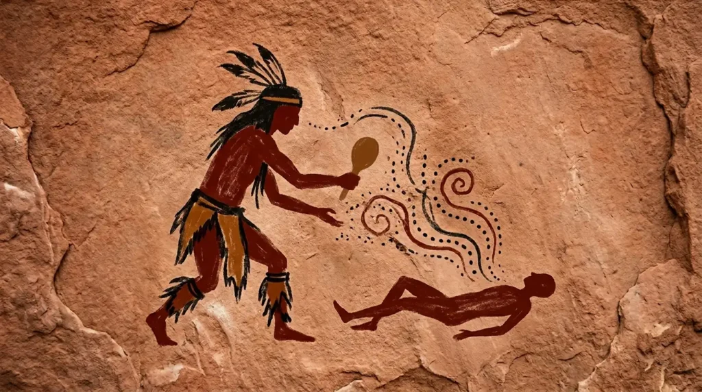 Cave painting of a shaman performing the extraction
