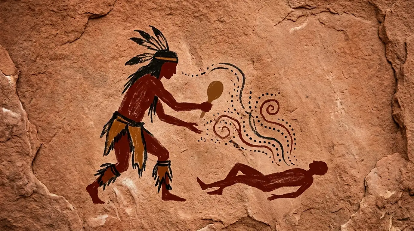 Cave painting of a shaman performing the extraction