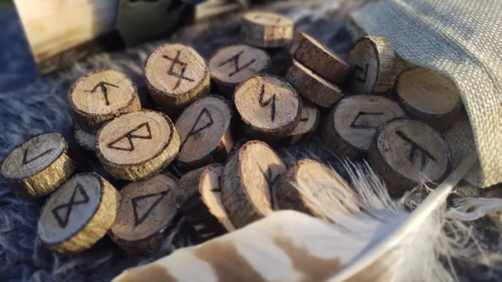 Magick runes carved in wood